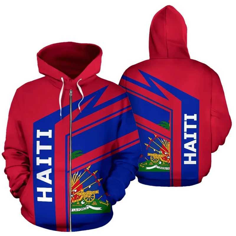 New Fashion Sports Haitian Flag Pattern Zip Up Hoodies Caribbean Sea Haiti Emblem 3D Print Long SLeeve Pullovers X250227