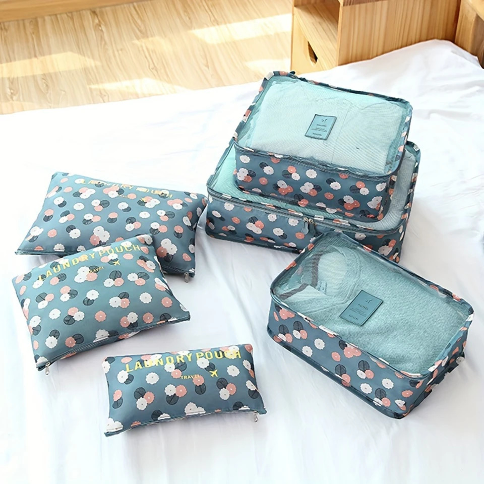 Ship from US 6piece travel metal organizer set printed packaging cube with random floral patterns portable cosmetic classification bag Mu 250227FBB
