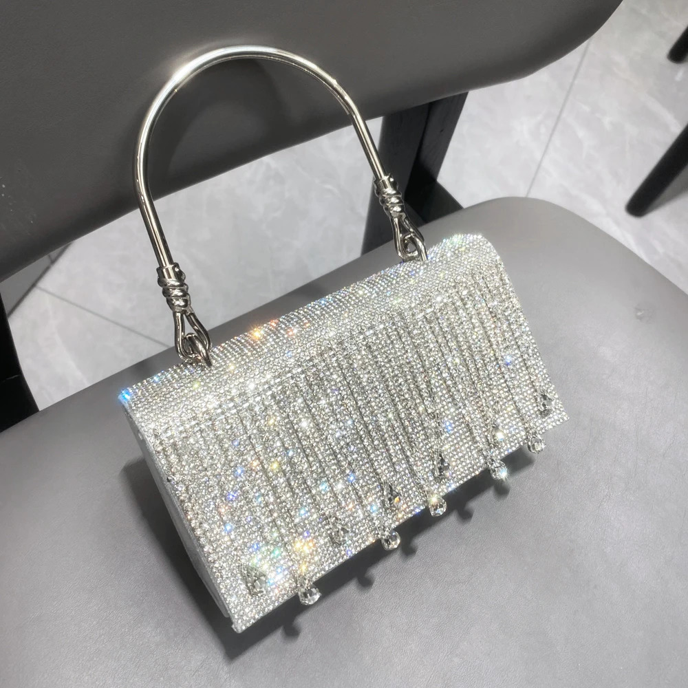 Evening bag handmade silver crystal sparkling womens handbag y ner 250326