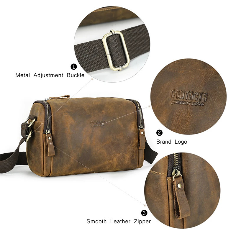 Ship from US Crazy Horse Leather Men Handbag ner Vintage Crossbody Bag Small Strap Sling Shoulder y Messenger Bags 250227FBB