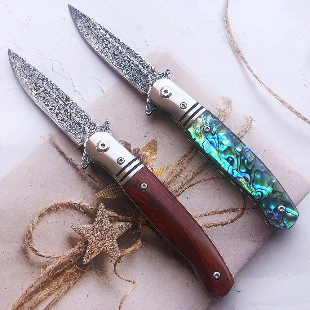 A2683 Flipper Folding Knife VG10 Damascus Steel Blade Rosewood/Abalone Shell Handle Ball Bearing Outdoor EDC Pocket Gift Knife