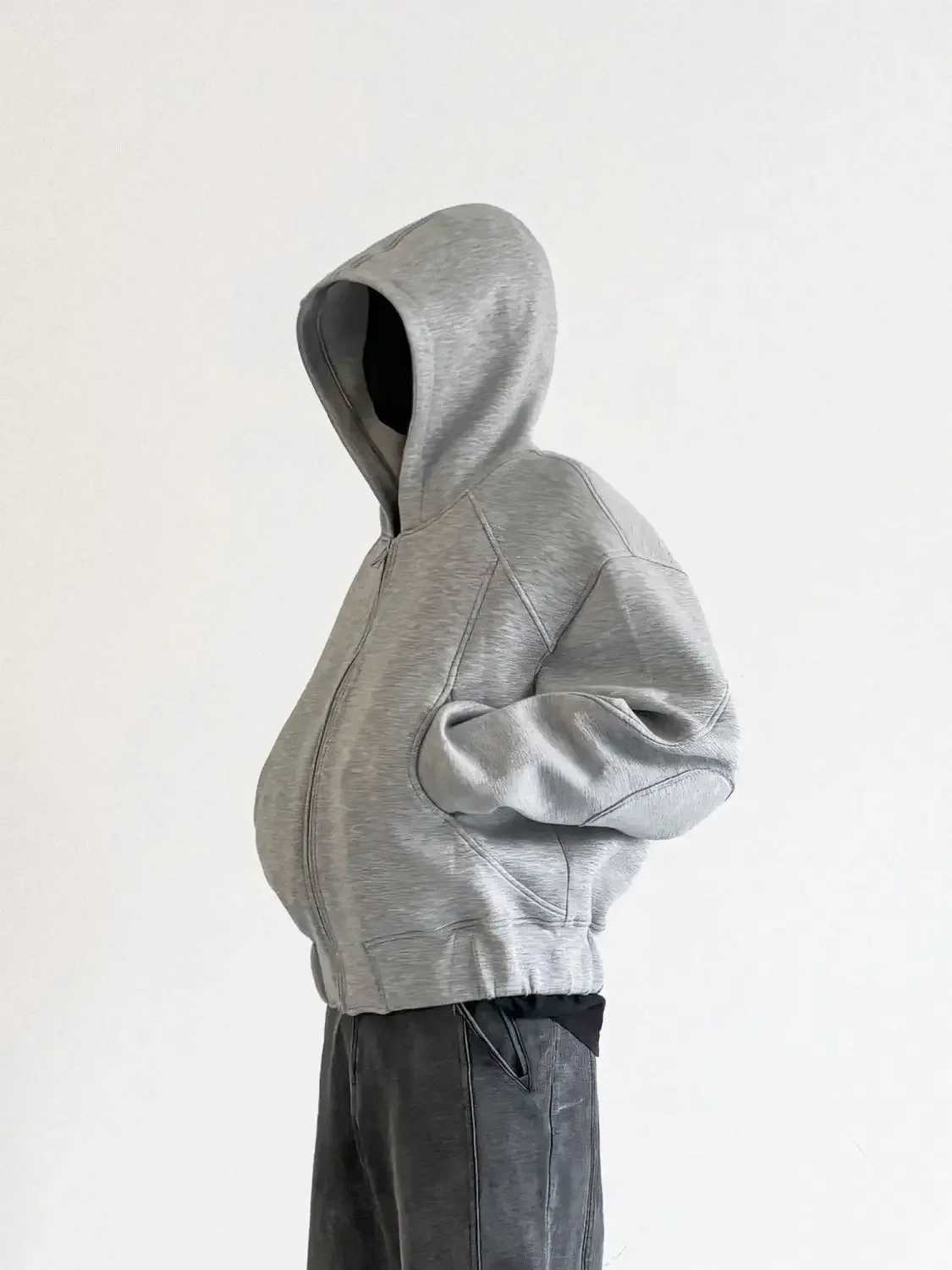 American split sweatshirt chic trendy layered space cotton boxy short y2k wide hooded silhouette tailored sweatshirt jacket X250227