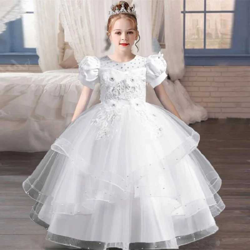 Girl's Dresses Childrens Dress 3-12 Birthday Party Fluffy Sleeves Embroidered Fluffy Girl Princess Dress Performance Evening Dress Y250227GDCJ