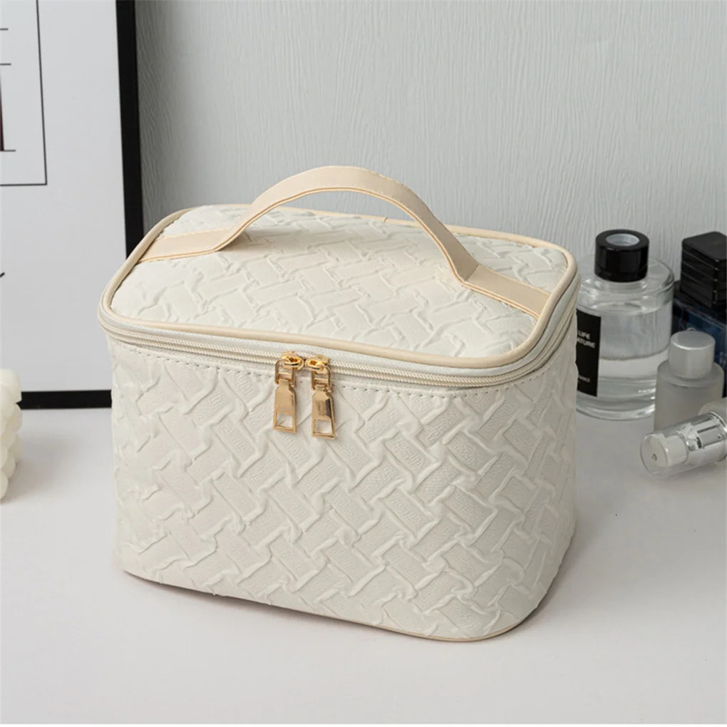 Ship from US Premium Large capacity Portable Travel Makeup Bag Multifunctional Cosmetic Organizer Stainresistant Handheld Square 250227FBB