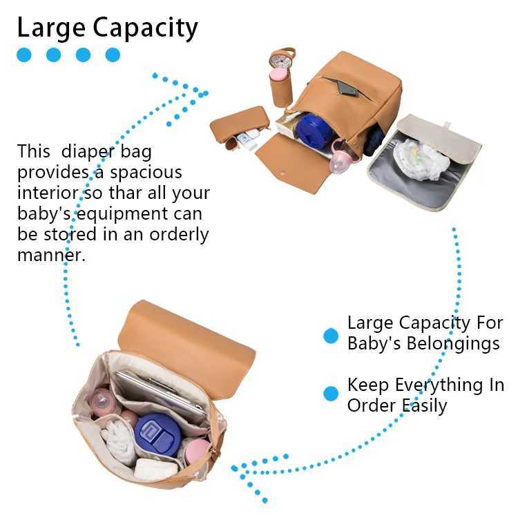 Diaper Bags PU Leather Diaper Bag Backpack Large Capacity Baby Diaper Bag Waterproof Maternity Bag For Stroller With with Diaper Pad Y250227PFKF