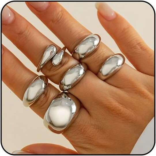 Statement for Women Thick Gold Rings Set Sier Chunky Jewelry Bold Dome Ring