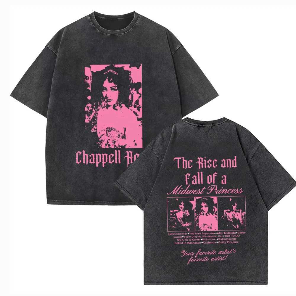 Chappell Roan Washed T-shirt The Rise and Fall of A Midwest Princess Music Merch Unisex Harajuku Washed Tshirts X250227