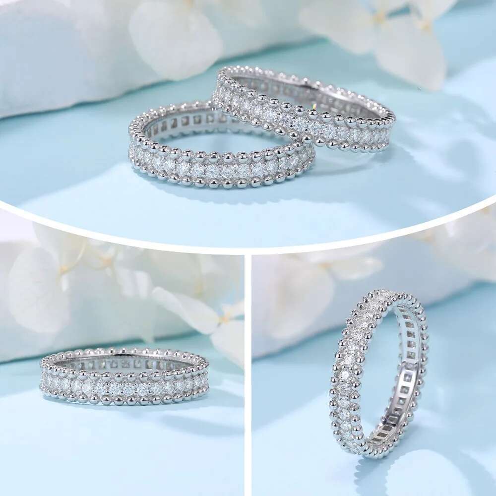 Full Moissanite Ring Dating Couple Promise Rings Sterg Sier D Color VVS1 Dia Wedding Bands for Women Fine Jewelry