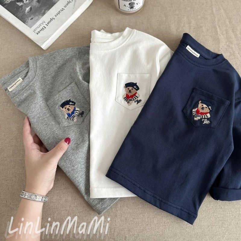 T-shirts Childrens long sleeved t-shirt cartoon teddy bear boys new base shirt Korean version 1-6 baby round neck top Spring new productY250227MXBG