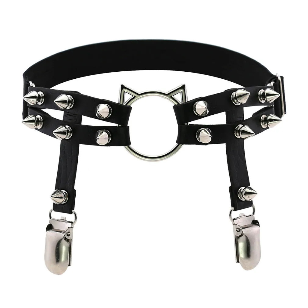 est Womens Sexy Punk Elastic Harness Cat Leg Chain Garter Belts Cosplay Spike Elastic Thigh Ring Garter Body Jewelry Harajuku 250227