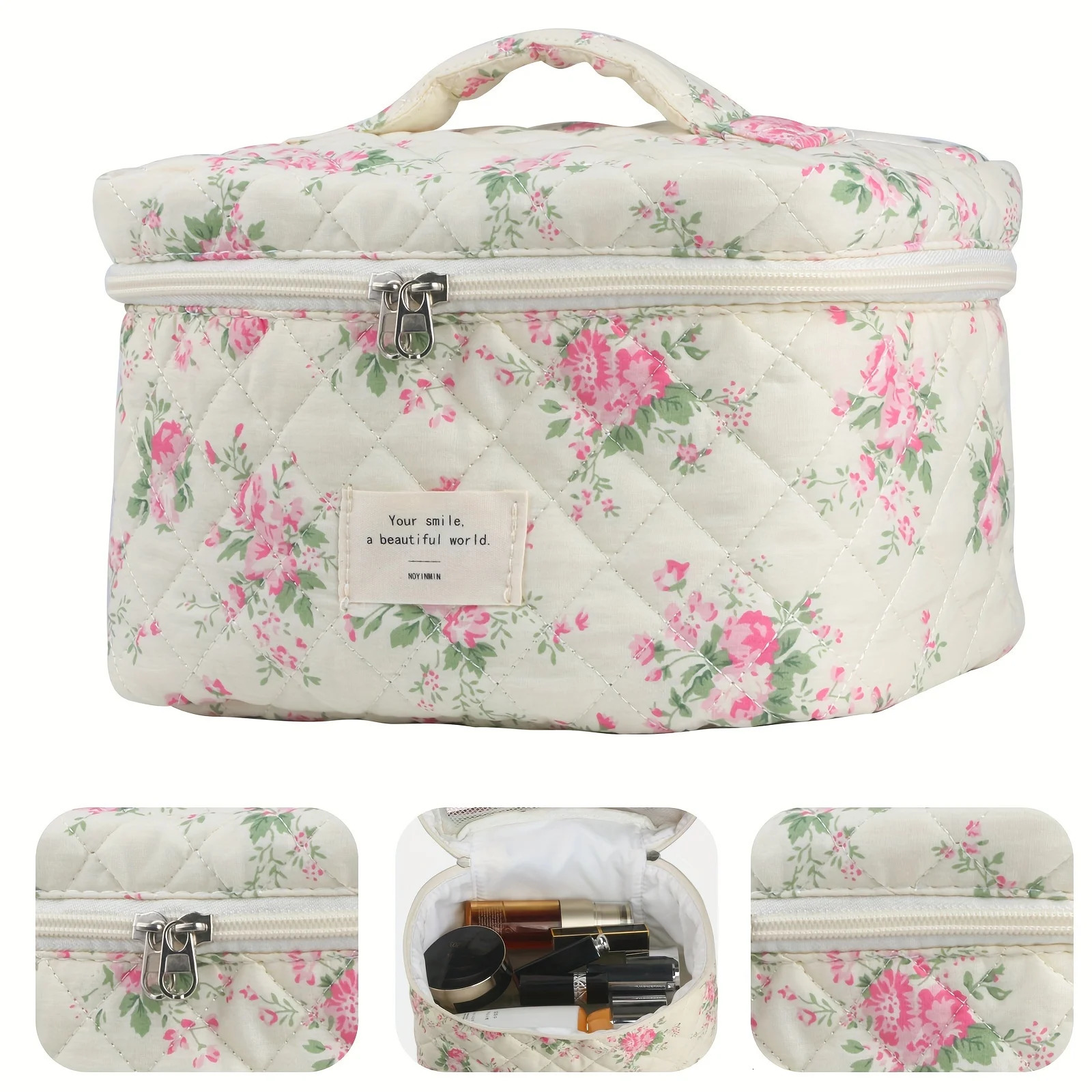 Ship from US Cute womens makeup bag 3 pieces travel bedding Coquette aesthetic floral toilet organizer 250227FBB