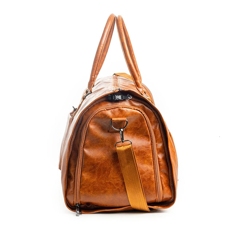 Ship from US Outdoor PU Leather Luggage Travel Bag Business Suit Men Duffel Travelling 250227FBB