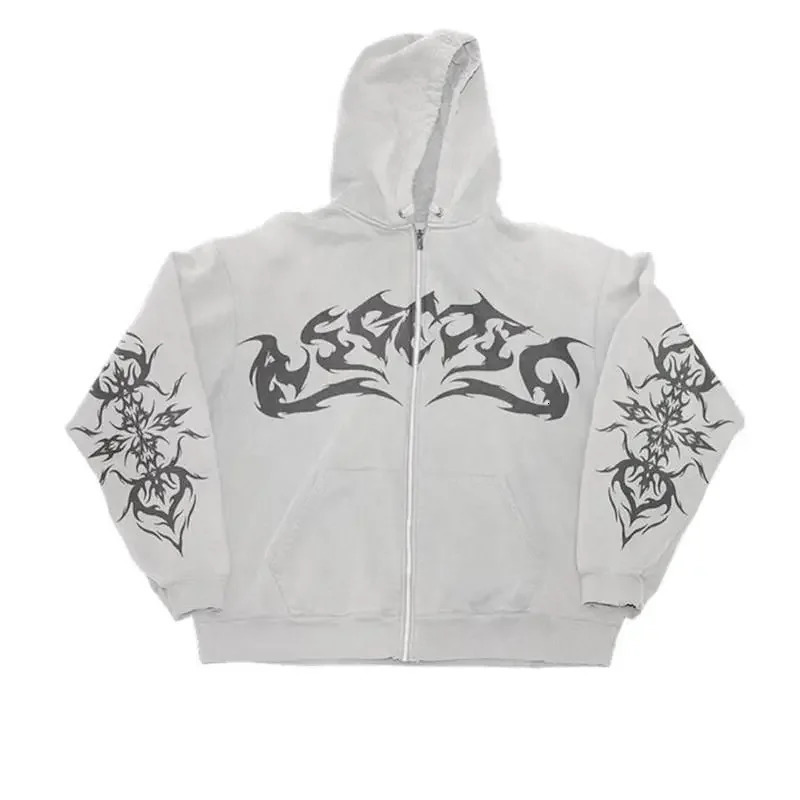 2000s Sweatshirts Couple Punk Rock Hoodies American Letter Printed Zipper Hoodie Cardigan Women Y2K Street Gothic 250226