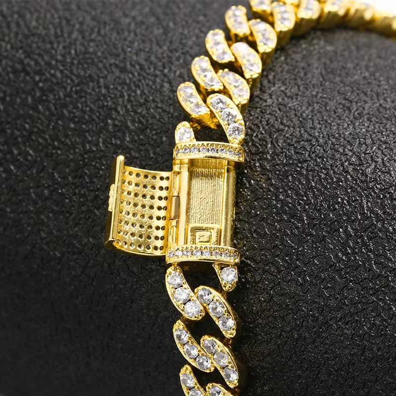 Gold Zirconia Sier Dog Collar Brass with Dias Moissanite Cuban Chain