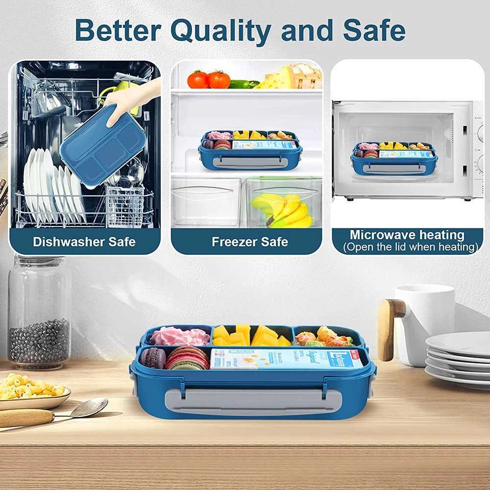 High Quality Lunch Box Kids Bento Box Adult LunchBox Lunch Containers For Adults Kids Toddler 1300ML 4 Compartment Microwave Dishwasher Freez T250227