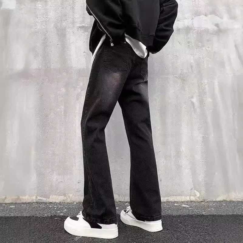 Black Vintage Loose-Fit Straight-Leg Denim Jeans For Men Casual Trendy American Style Micro-Flared Bell Bottoms From China X250227