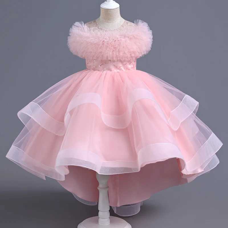 Girl's Dresses Girls Summer New Glitter Mesh Sleeveless Tail Evening Dress Wedding Birthday Party Fashionable Sweet Fluffy Skirt Y250227Q25H