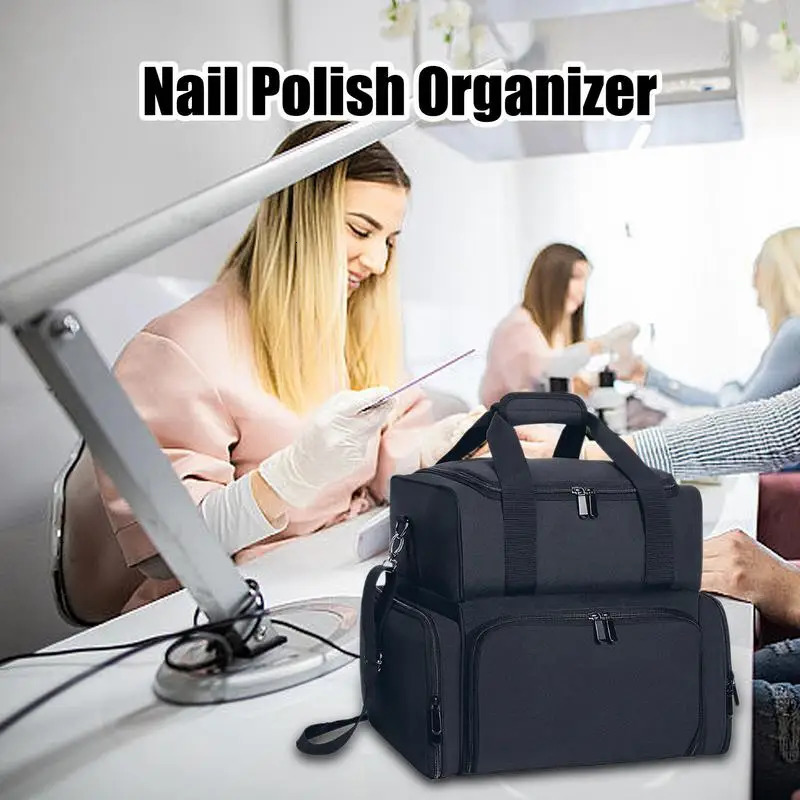 Ship from US Nail Polish Organizer Bag Cosmetics Kit Travel Carrying Case Womens Lamp Holds 70 Bottles With Holder 250227FBB