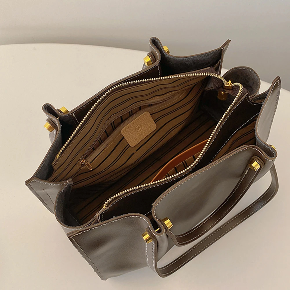 Ship from US Womens handbag with multiple pockets shoulder bag PU leather zipper closed underarm pocket solid for work and school 250227FBB