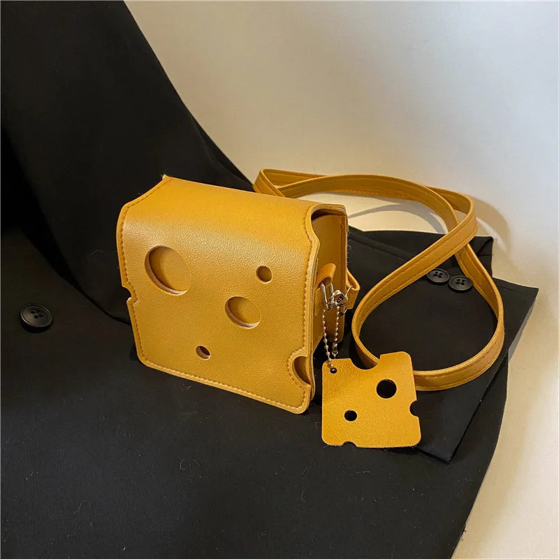 Ship from US Niche n Trendy Cute Mini Hole Cheese Triangle Lipstick Earphones Crossbody Change Small Square Bag 250227FBB