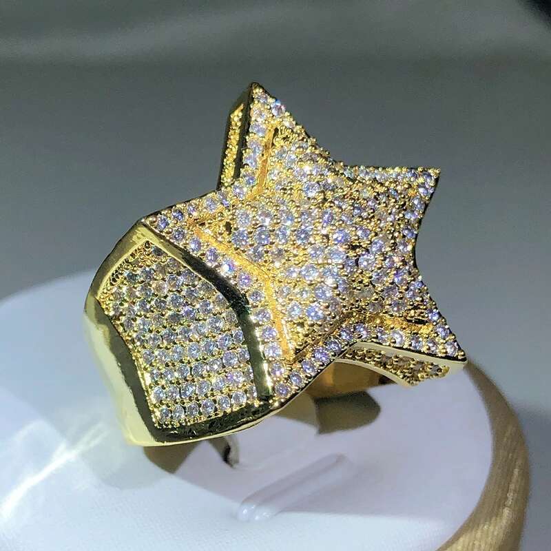 Sier Classic Yellow Gold Five Star Zircon For Women & Men Big Ring Party Birthday Jewelry Gift