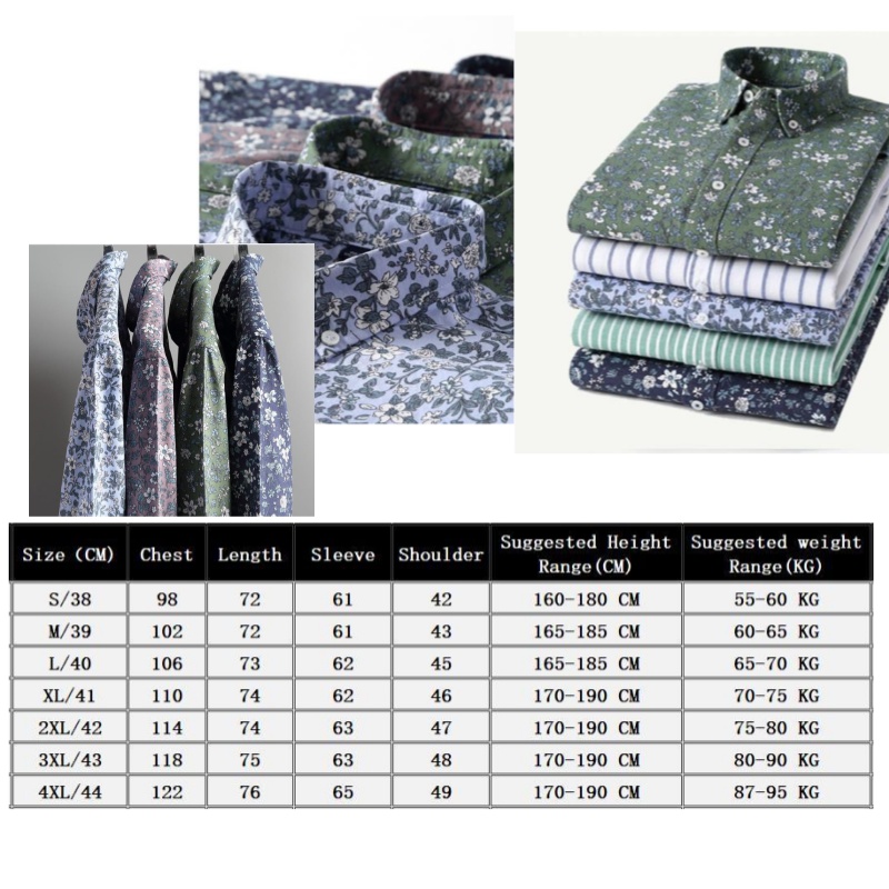 Men's Casual Shirts Printed Cardigan Shirt Cotton Oxford Long Sleeve Lapel Leisure Trend Youth Retro Shirts PLus Size XXXXL Small Floral Tops