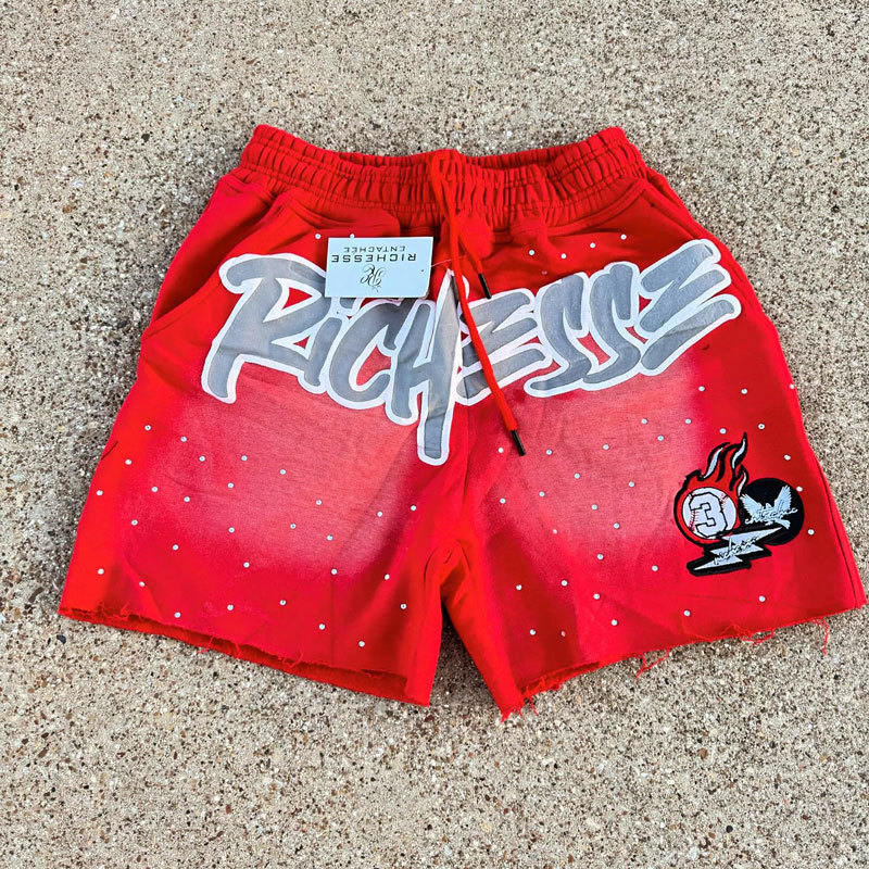 Men's shorts Y2K Harajuku Rhinestone Letter Print Cotton sweatpants Fashion Hip Hop Basketball Streetwear Loose Casual Shorts