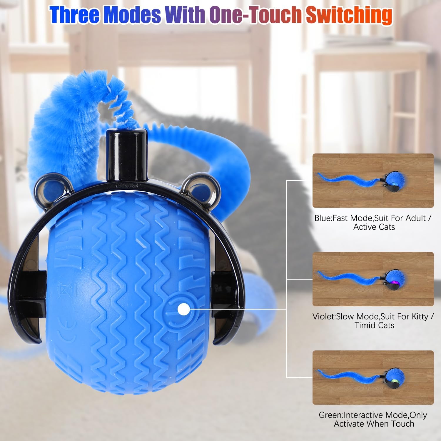 Cat Interactive Ball Toy, Automatic Rolling Ball with Tail, Rechargeable Smart Pet Interactive Toy, Intelligent Mouse for Cat