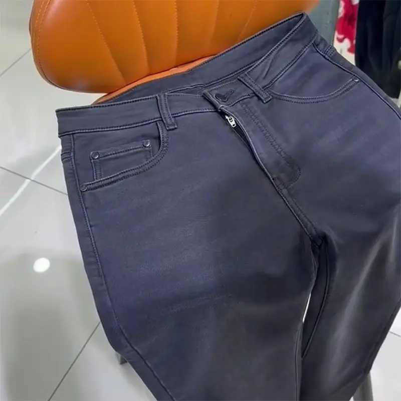Fashion Korean Style Luxury Clothing Slim Black Designer Denim Jeans Men Smoke Gray Boyfriend Casual Streetwear Pencil Pants X250227