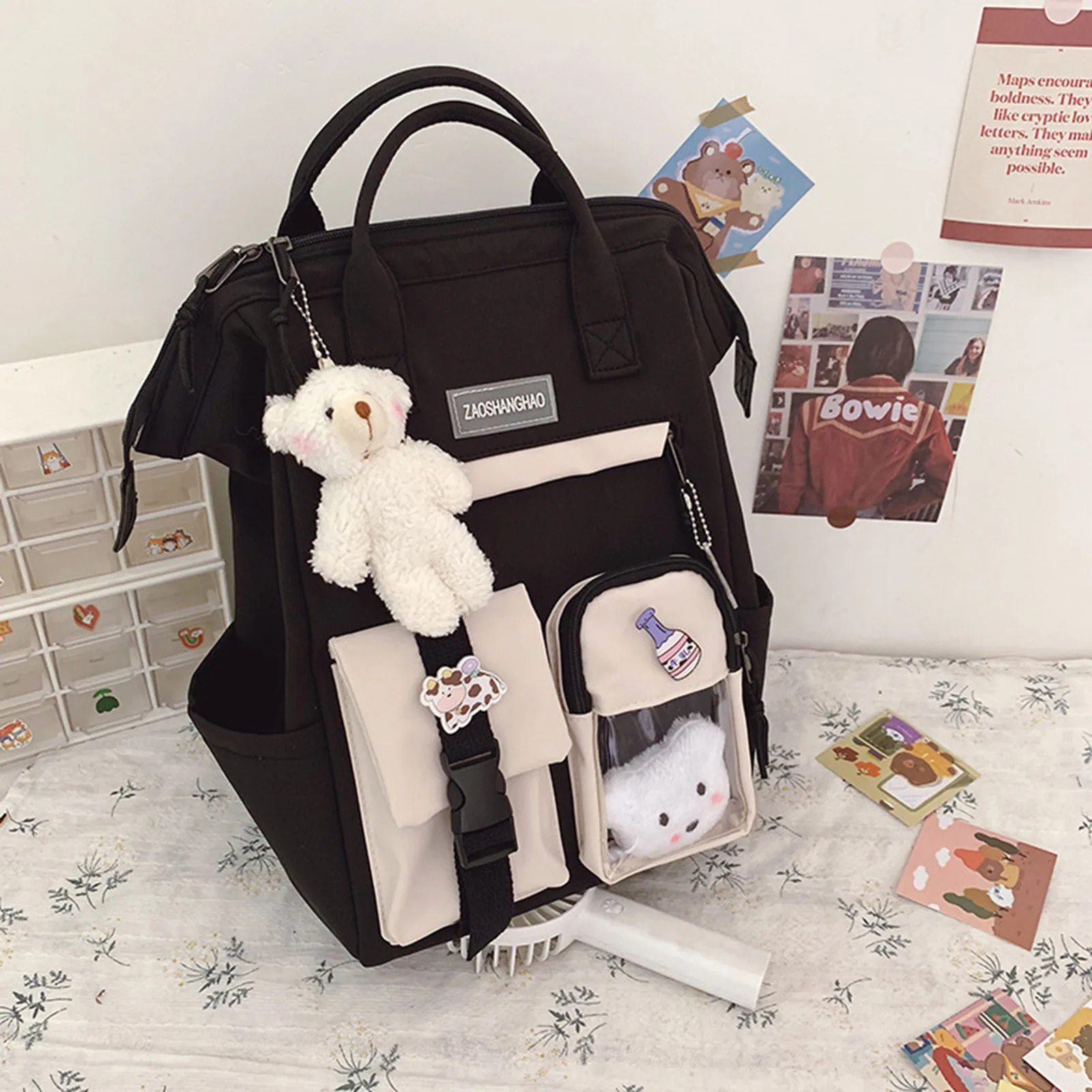 Ship from US Lunch Backpack for Women For School With Teen Accessories Cute Pin Backpacks Band 250227FBB