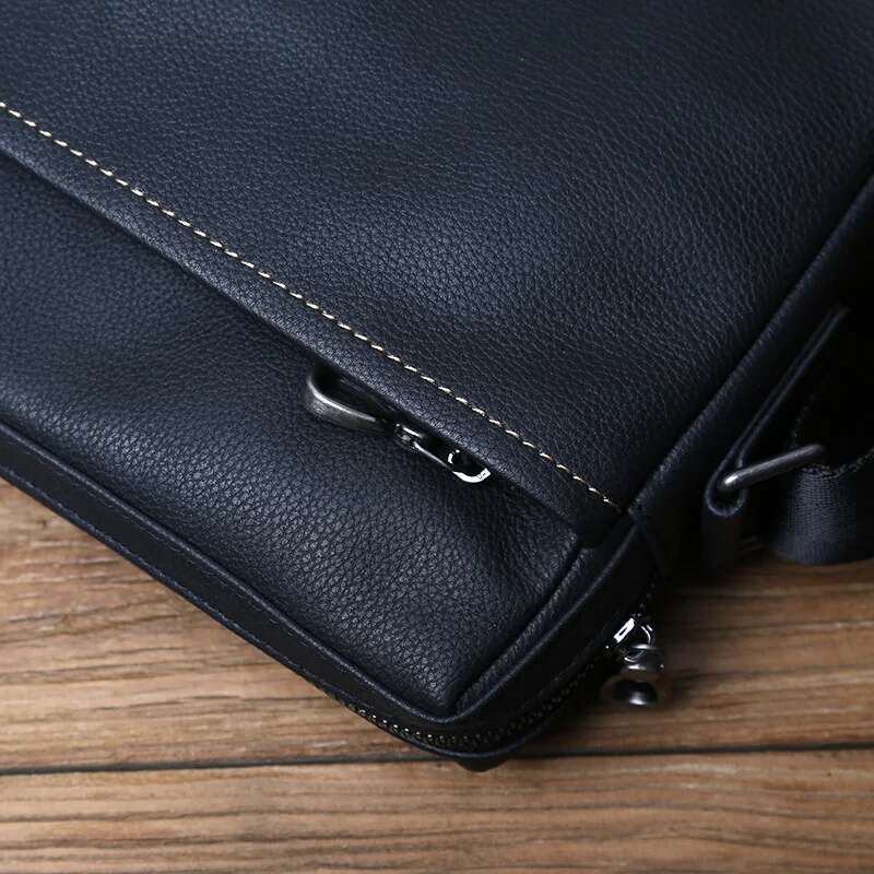 NZPJ Men's Shoulder Casual Large-Capacity Soft Leather Backpack Top Layer Cowhide Vertical Messenger Business Bag