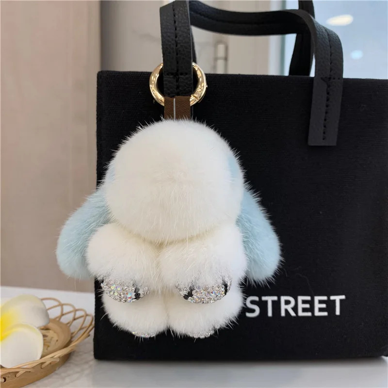 Mink Fur Bunny Fur Pendant Bag Jewelry Key Chain Plush Pendant Trumpet Cute Rabbit Children Animal Cartoon Doll 250227