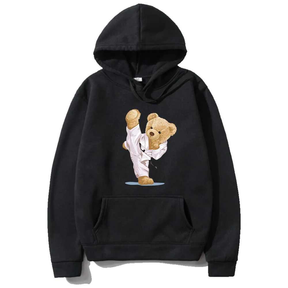 Wine Red Bear Print Hoodie Loose Fit Casual Sweatshirt Top Fashionable Long Slve Pullover for Mens Outdoor Sportswear L251018WSQL