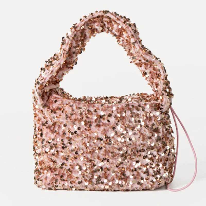 New Arrival Green sequin bead bottom bag fashionable portable bucket bag shiny shoulder bag womens handbag T250227