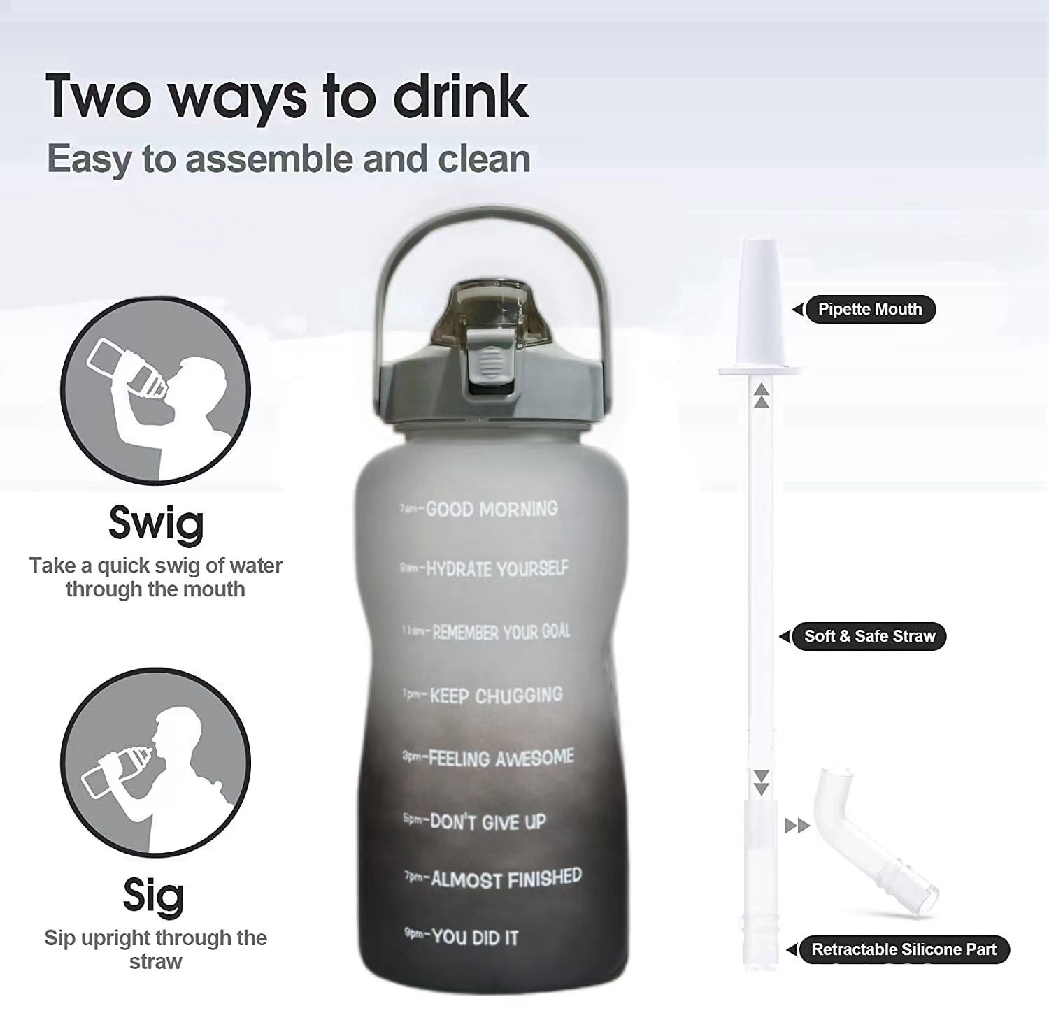 Super large capacity sports outdoor water cup fitness portable carry handle simple plastic high temperature water bottle