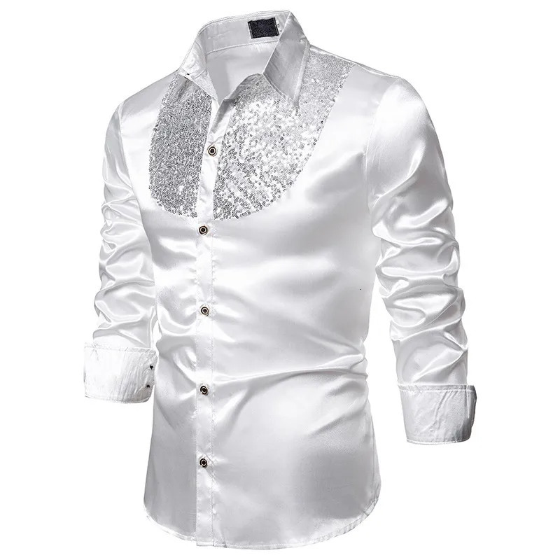 Long Sleeve Wedding Shirt For Men Soft Comfortable Shine Business England Style Sequin Formal Tops 250226