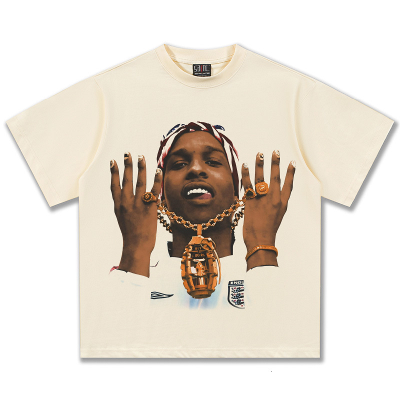 Asaprocky Fashion Brand Pure Cotton T-shirt With American Print, Men's Short Sleeved Designer Trend, Versatile And Free Shipping For Summer 2025