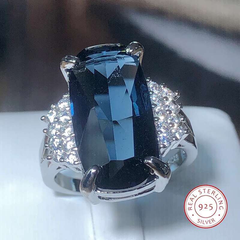 Stamp Exaggerated Atmosphere Dark Blue Zirconia Ring Female New Party Birthday Jewelry Gift Wholesale