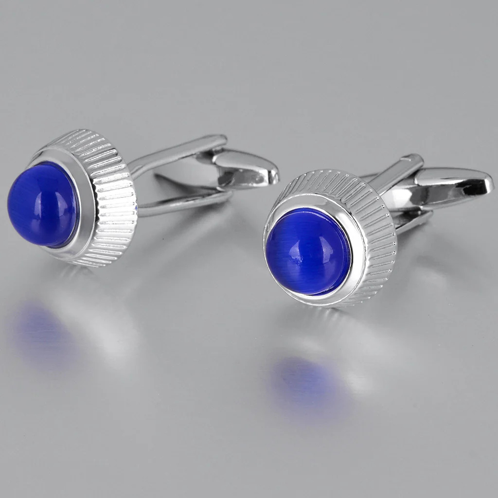 NVT Fashion Blue Opal Cufflinks for Mens French Shirt Round Stainless Steel Cuff Links Wedding Gift Jewelry Drop 250221