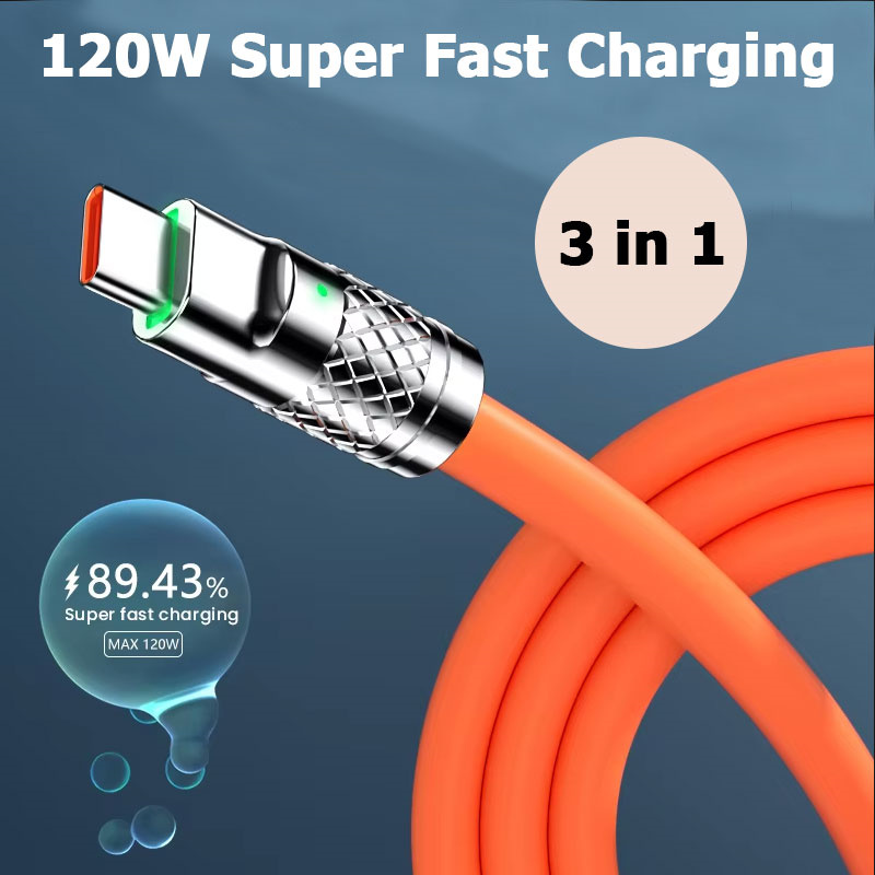 120w 6a Super Fast Charge PD Type C Liquid Silicone Cable Quick Charging For iPhone 16 15 Huawei Xiaomi Charger Cord 1.2M 2M Usb Usb C to C Charger Ca