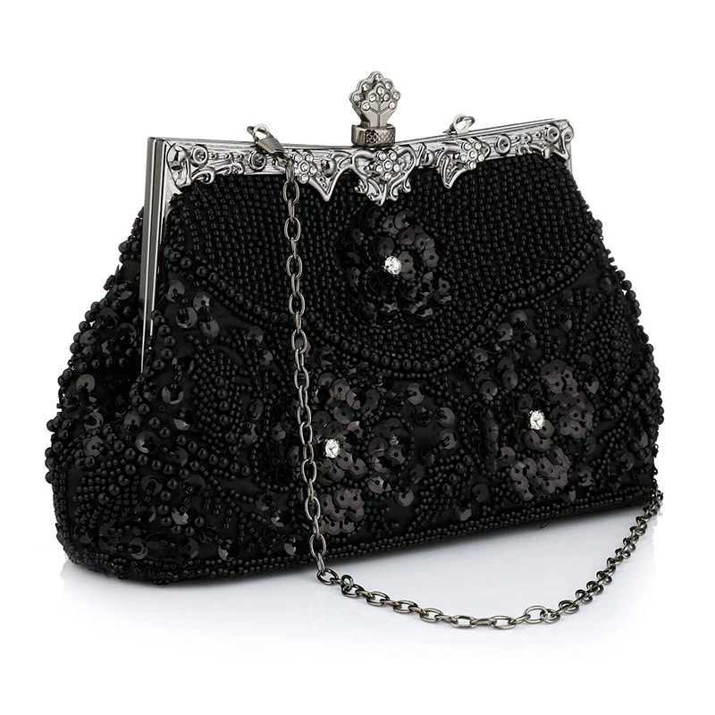 New Arrival Women Embroidered Beaded Sequin Evening Handbag Vintage Shoulder Bag Purse for Wedding Bridal Prom Party Elegant Top Handle Bag T250227