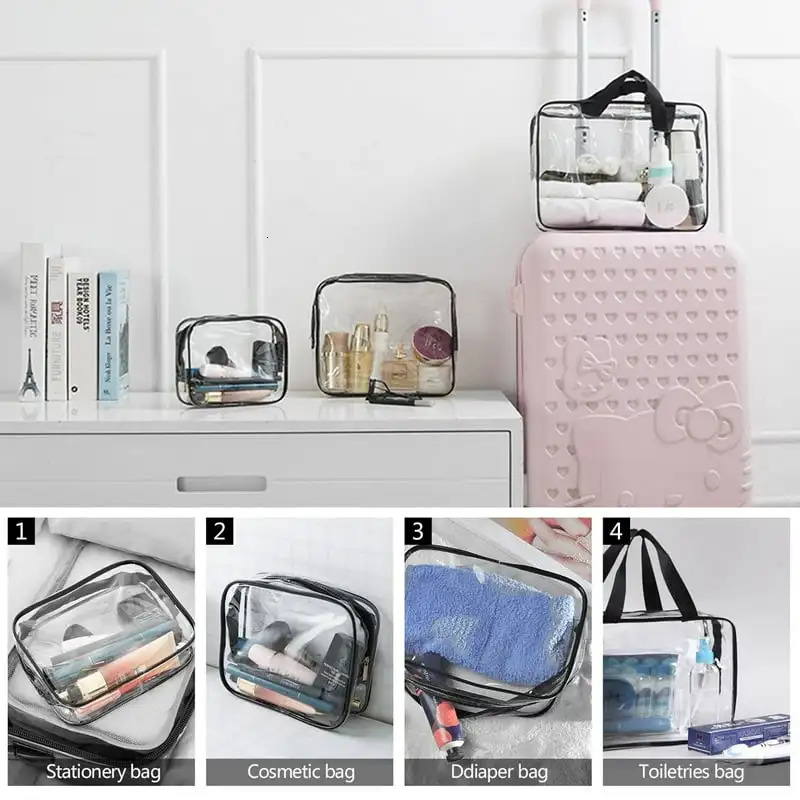 Ship from US Clear TSA Cosmetic Bag Set for Air Travel Waterproof Toiletry Organizer with Zipper Handle Straps Women Men 250227FBB