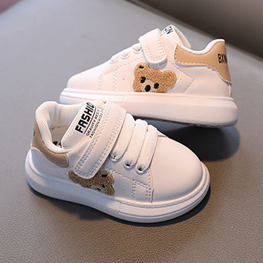 Baby Boys Girls Sneakers 1-6 Years Children Fashion Sports Shoes Leather Toddler Board Flat Bear Pattern Kids Shoes Sizes US5.5C-US12.5C 00098