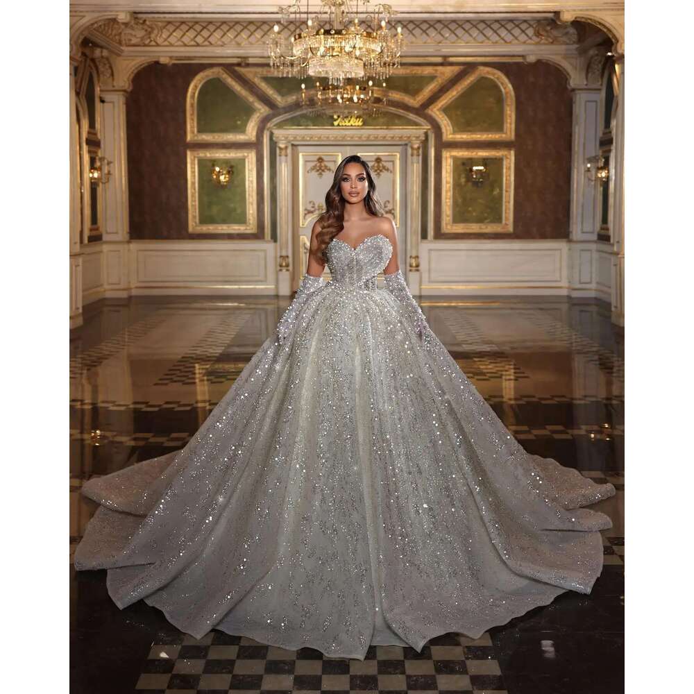 Sequins Backless Ball Sweetheart Shining Gown, Celebrity Beads, Custom Made, Glamorous Wedding Dress