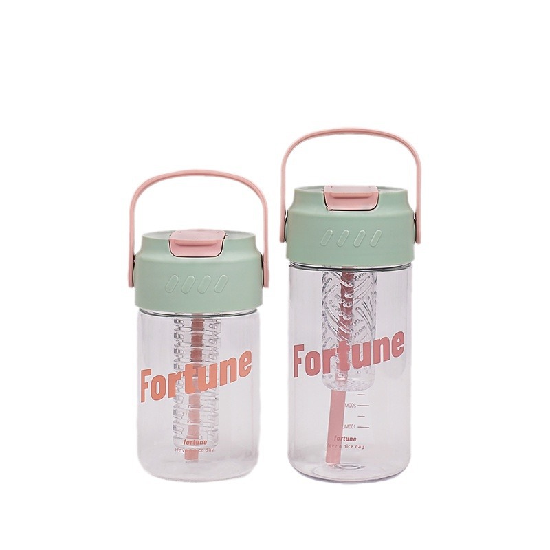 New Transparent Straw Water Bottle Chic Dainty Letter Believe Clear Plastic Bottles With Filter Screen Handle