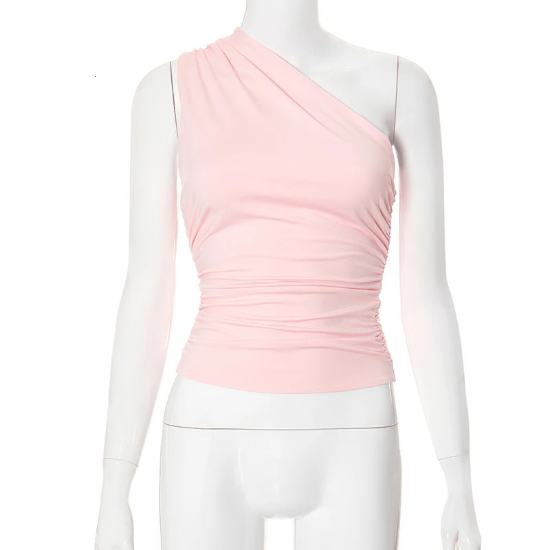 CUTENOVA Solid Color One Shoulder Backless Shrink Tank Top TShirt Candy Tight Sexy Sleeveless Neckless Slim Casaul 250226