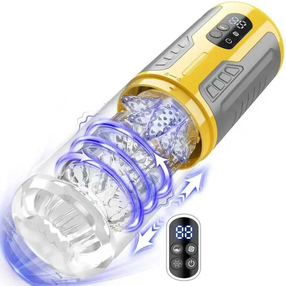 6-in-1 automatic male masturbator with 7-stimulus rotating mode masturbator cup equipped with LCD display screen suction pocket cat sex toyXJ250227