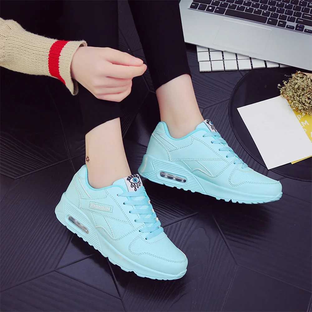 Women Fashion Sneakers Air Cushion Sports Shoes Pu Leather Blue Shoes White Pink Outdoor Walking Jogging Shoes Female Trainers Z250227