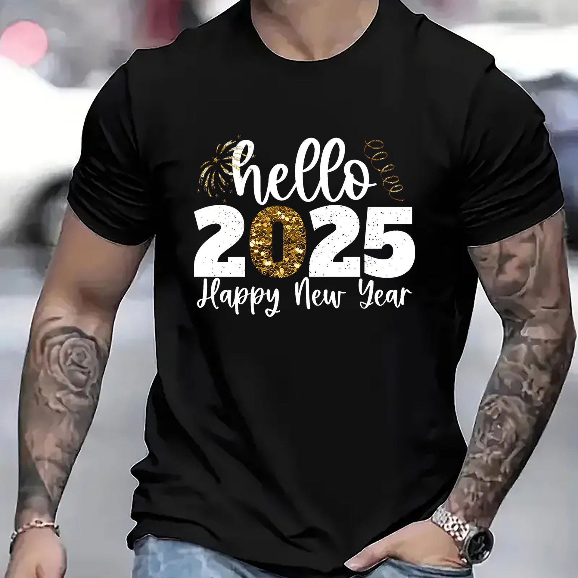 Designer Free Shipping 2025 Summer And Holiday Men's Fireworks Pattern T-shirt Casual Round Neck Short Sleeve