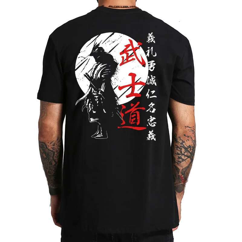 Japanese Samurai Spirit T-shirt For Men Japanese Style Back Printed Designer T-shirt Loose And Oversized 100% Pure Cotton Top T-shirt Bushido Men'